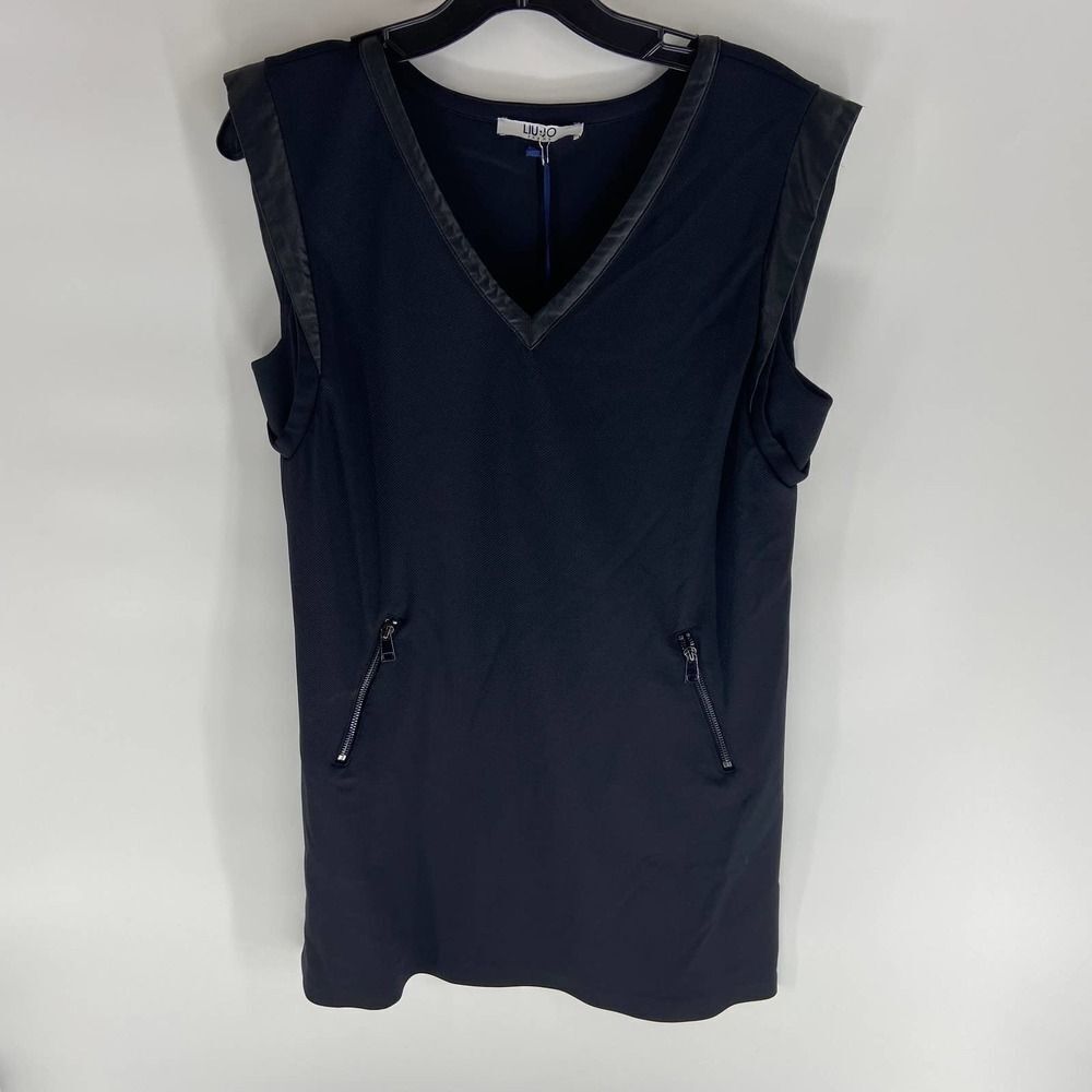 Liu Jo black v neck sleeveless mini shift dress pockets nwt womens XL